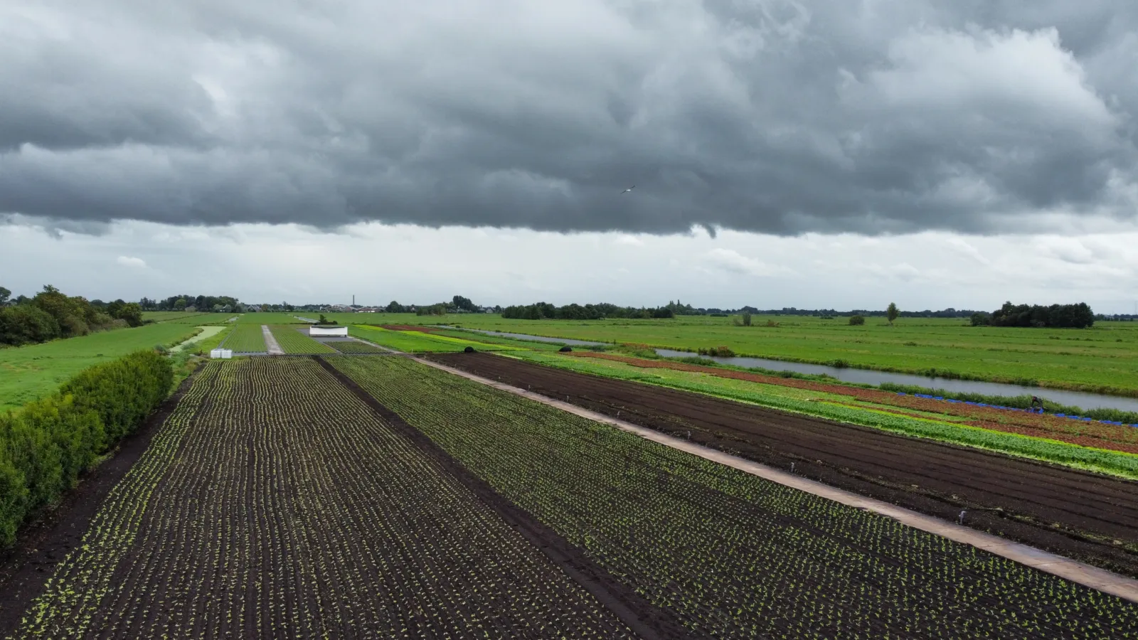 Luchtfoto van de akkers en sloten rond Stolwijk